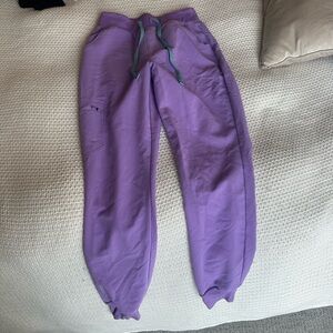 Figs Lavender Joggers scrub pants with Teal Drawstring